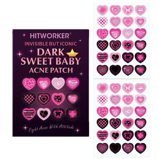 Sweet & Edgy Black-Pink Heart Pimple Patches – Cute, Gentle on Skin