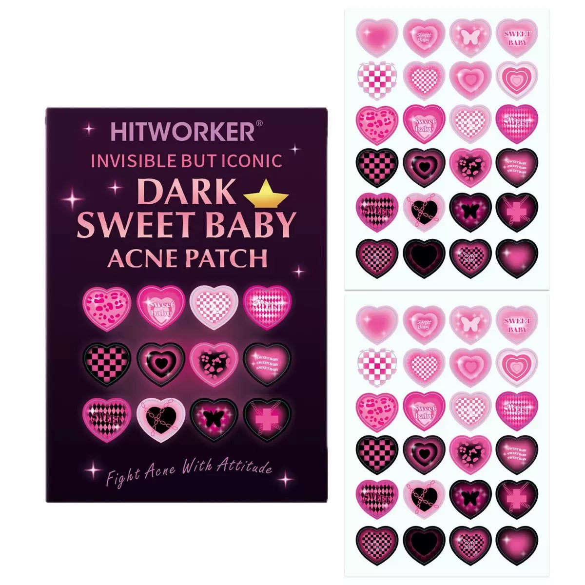 Sweet & Edgy Black-Pink Heart Pimple Patches – Cute, Gentle on Skin